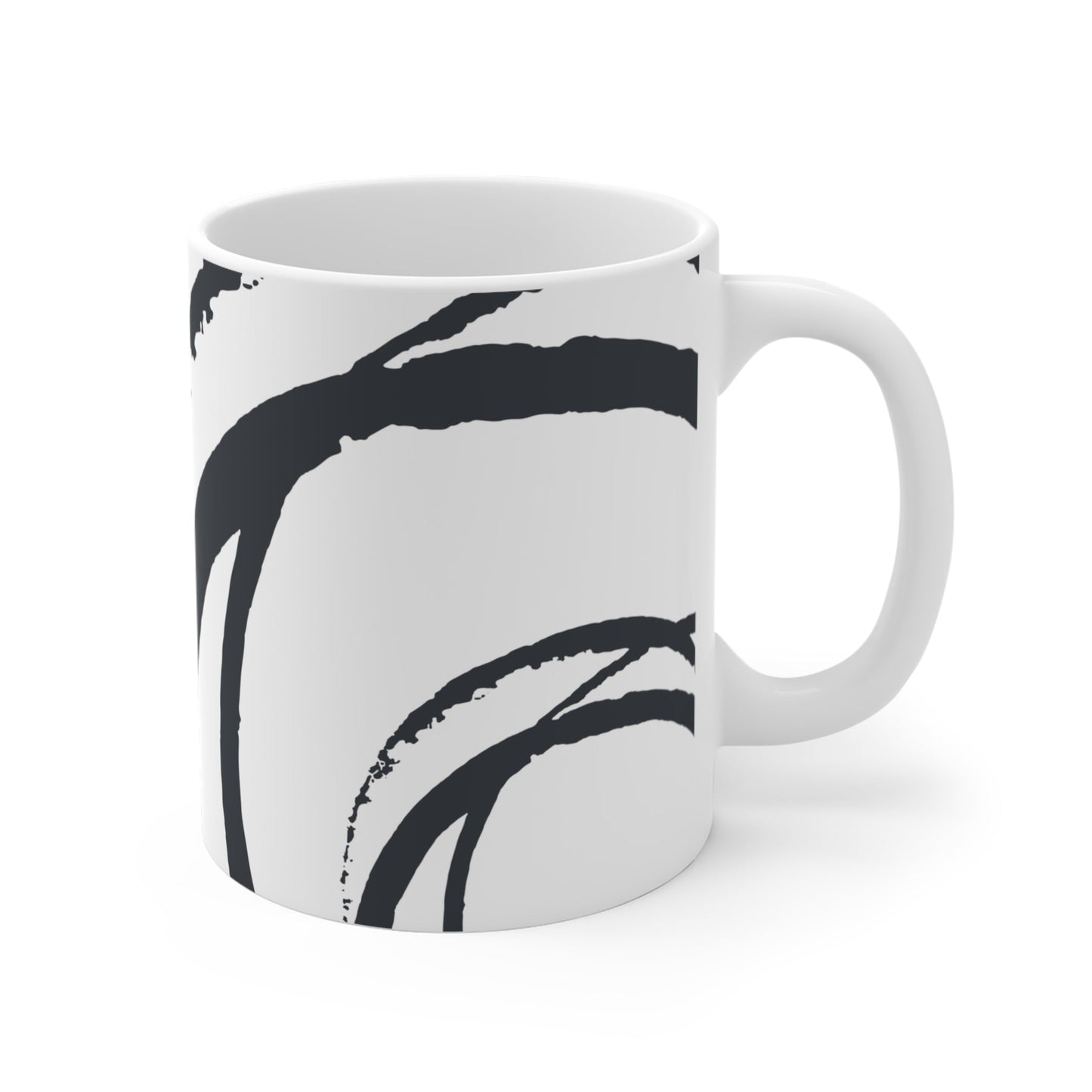 White Ceramic Latte Mug with Organic Swirls Brush Stroke Print in Grey #CALM-1201-100-112