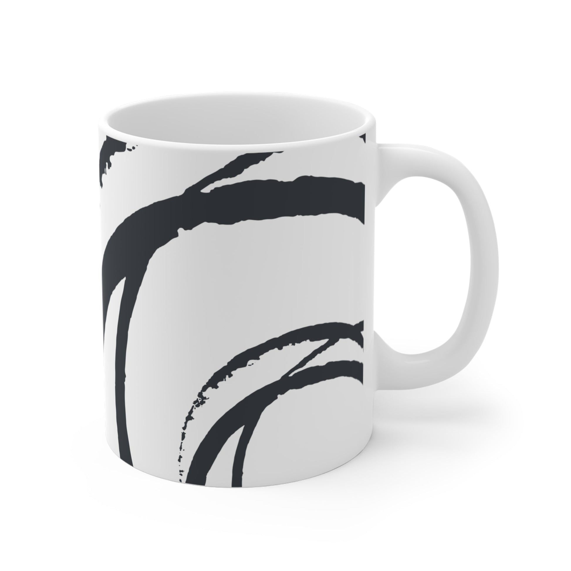 White Ceramic Latte Mug with Organic Swirls Brush Stroke Print in Grey #CALM-1201-100-112