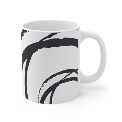 White Ceramic Latte Mug with Organic Swirls Brush Stroke Print in Grey #CALM-1201-100-112