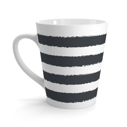 White Ceramic Latte Mug with Wide Horizontal Brush Stroke Print in Dark Grey #CALM-1201-100-221