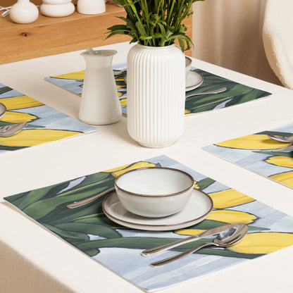 Yellow Tulips Ceramic Mug & Polyester Placemat 8-Pc Bundle (Service for 4) | CABF-LM-1120
