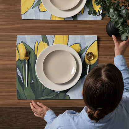 Yellow Tulips Ceramic Mug & Polyester Placemat 8-Pc Bundle (Service for 4) | CABF-CM-1120