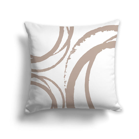 White/Beige-white Throw Pillow with Taupe Circular Graphic on Both Sides, CAPC-1132-021