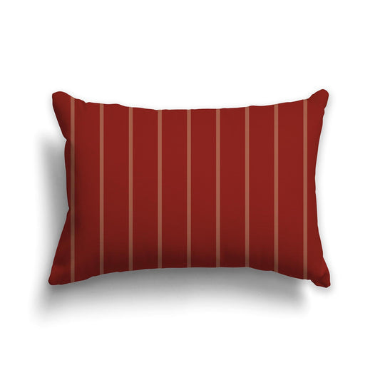 Rust-red Throw Pillow with Thin Light Rust-red Stripes on Front and Solid Red-orange | 51 x 36 cm / 20 x 14 inches