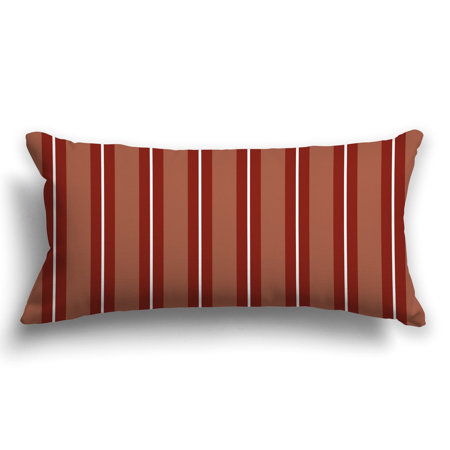 Two-tone Rust-red and White/Beige-white Multistripe Throw Pillow with Solid Light Red-orange Back, CAPC-1133-071