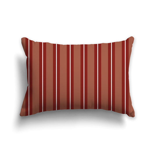 Two-tone Rust-red and White Multistripe Throw Pillow with Solid Light Red-orange Bac | 51 x 36 cm / 20 x 14 inches