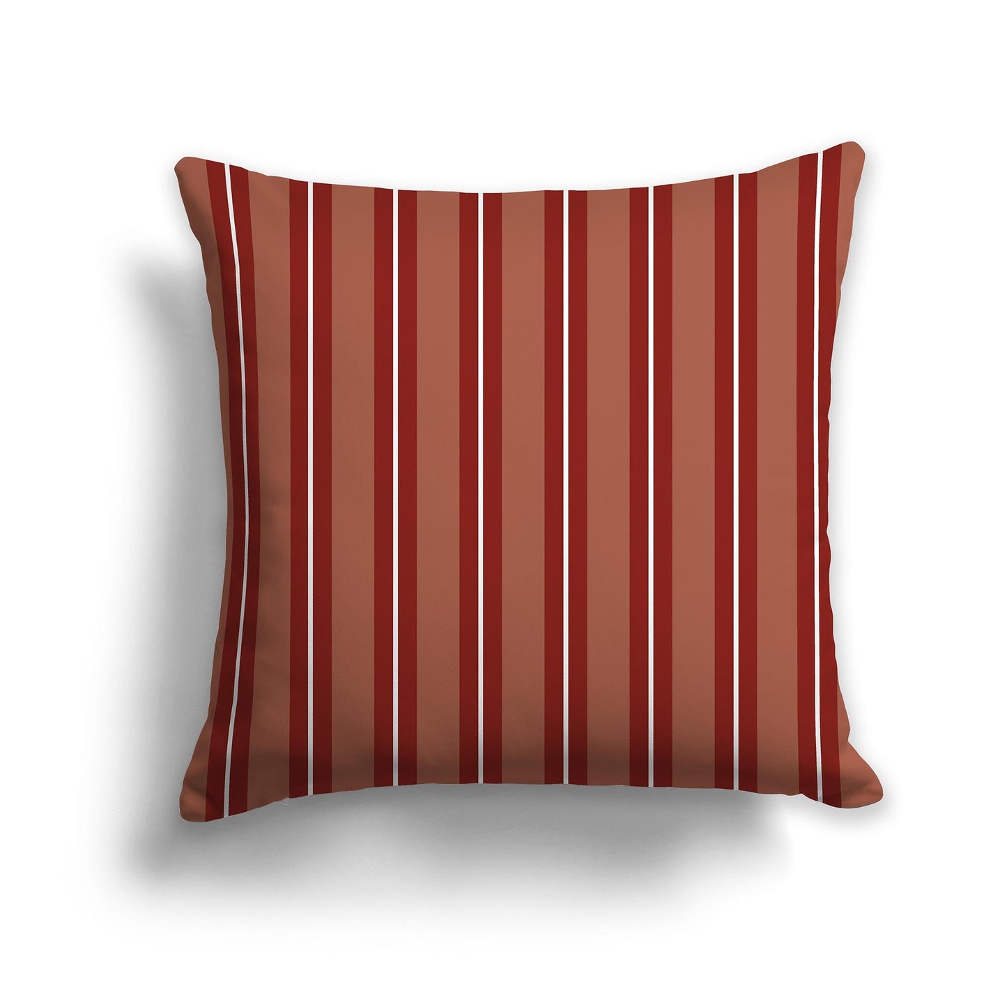 Two-tone Rust-red and White/Beige-white Multistripe Throw Pillow with Solid Light Red-orange Back, CAPC-1133-071
