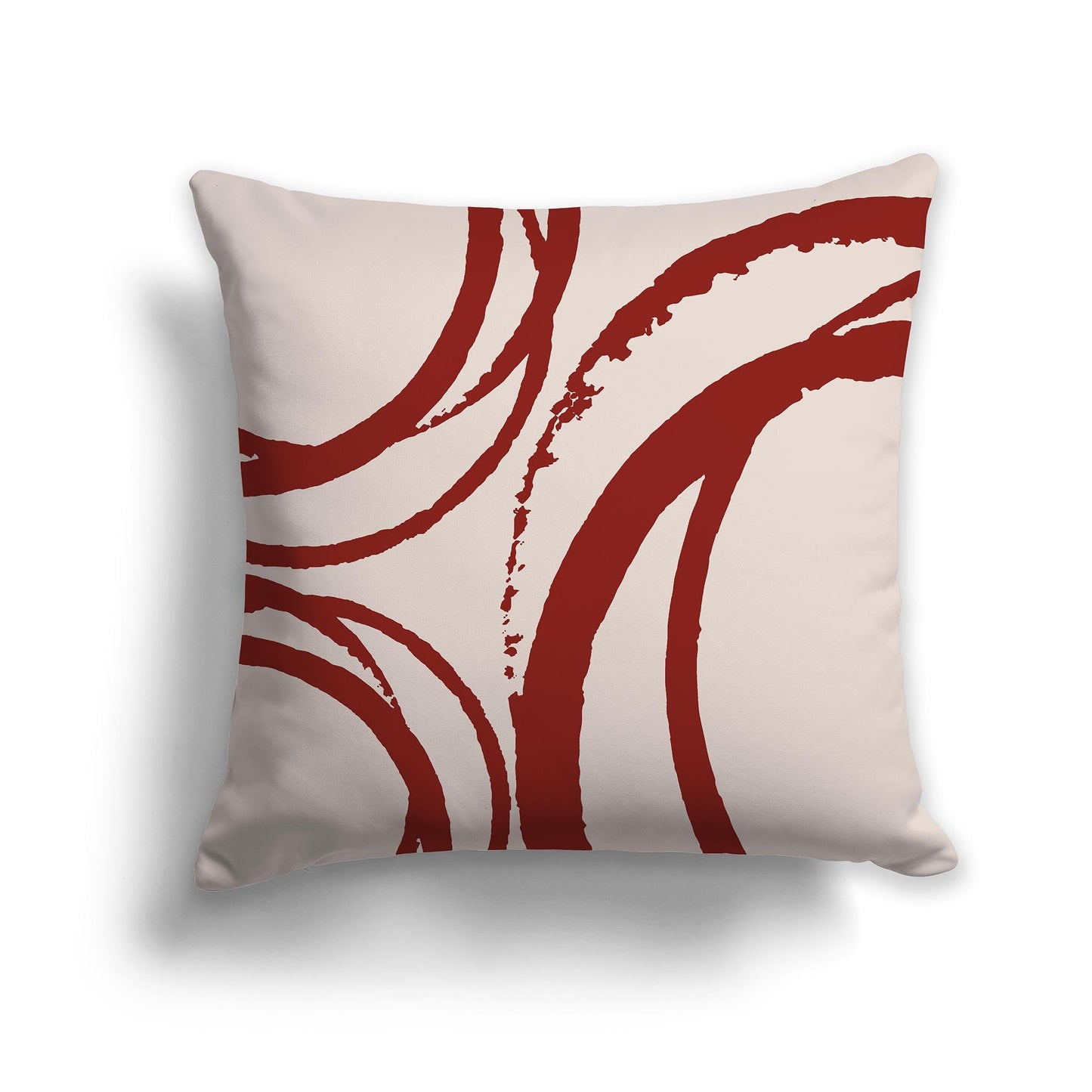 Off-White/Beige-white Throw Pillow with Red-orange Circular Graphic on Both Sides, CAPC-1134-021