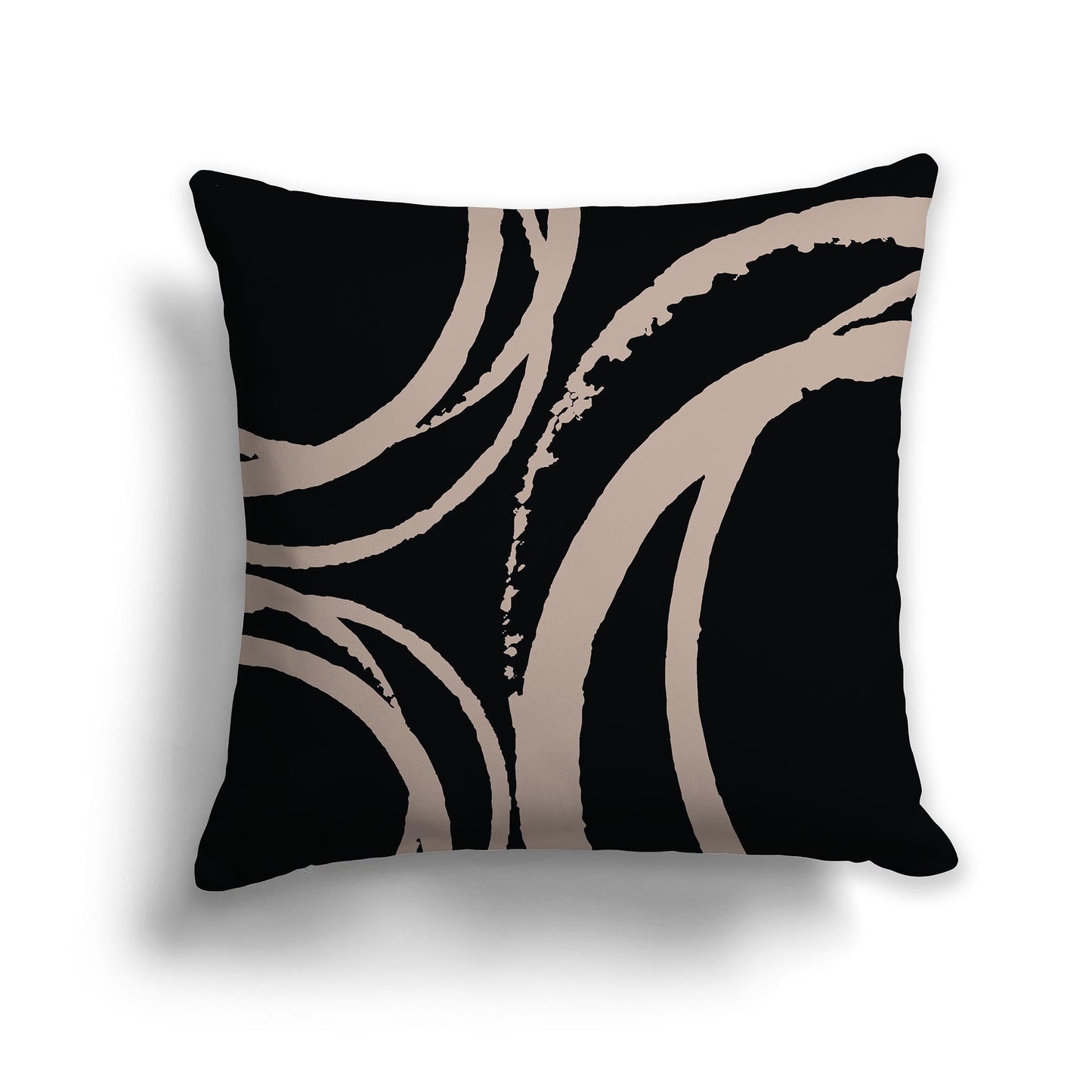 Black Throw Pillow with a Circular Dark Taupe Graphic on Both Sides, CAPC-1138-024