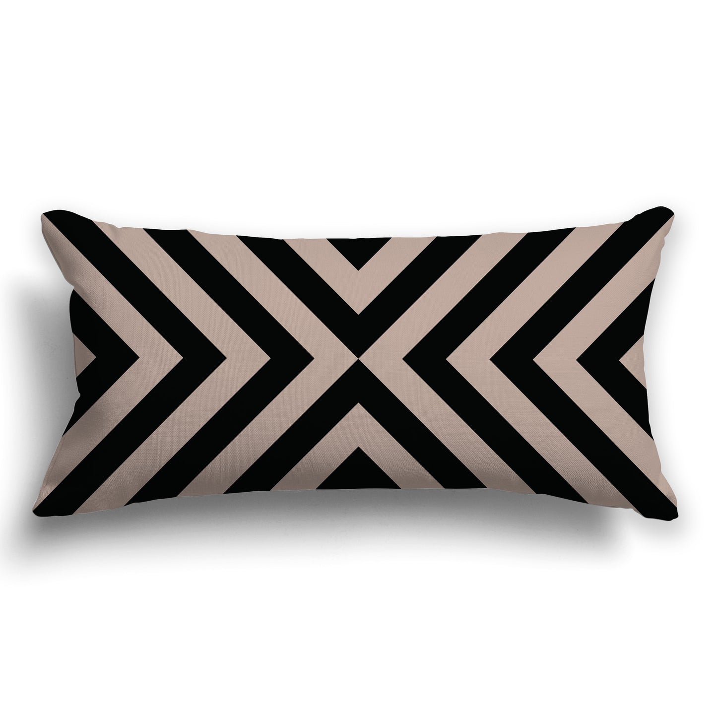 Throw Pillow with Radiating Diagonal Black and Dark Taupe Bars on Both Sides, CAPC-1138-042
