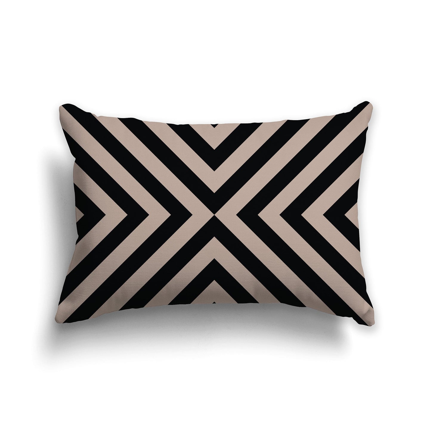 Throw Pillow with Radiating Diagonal Black and Dark Taupe Bars on Both Sides, CAPC-1138-042