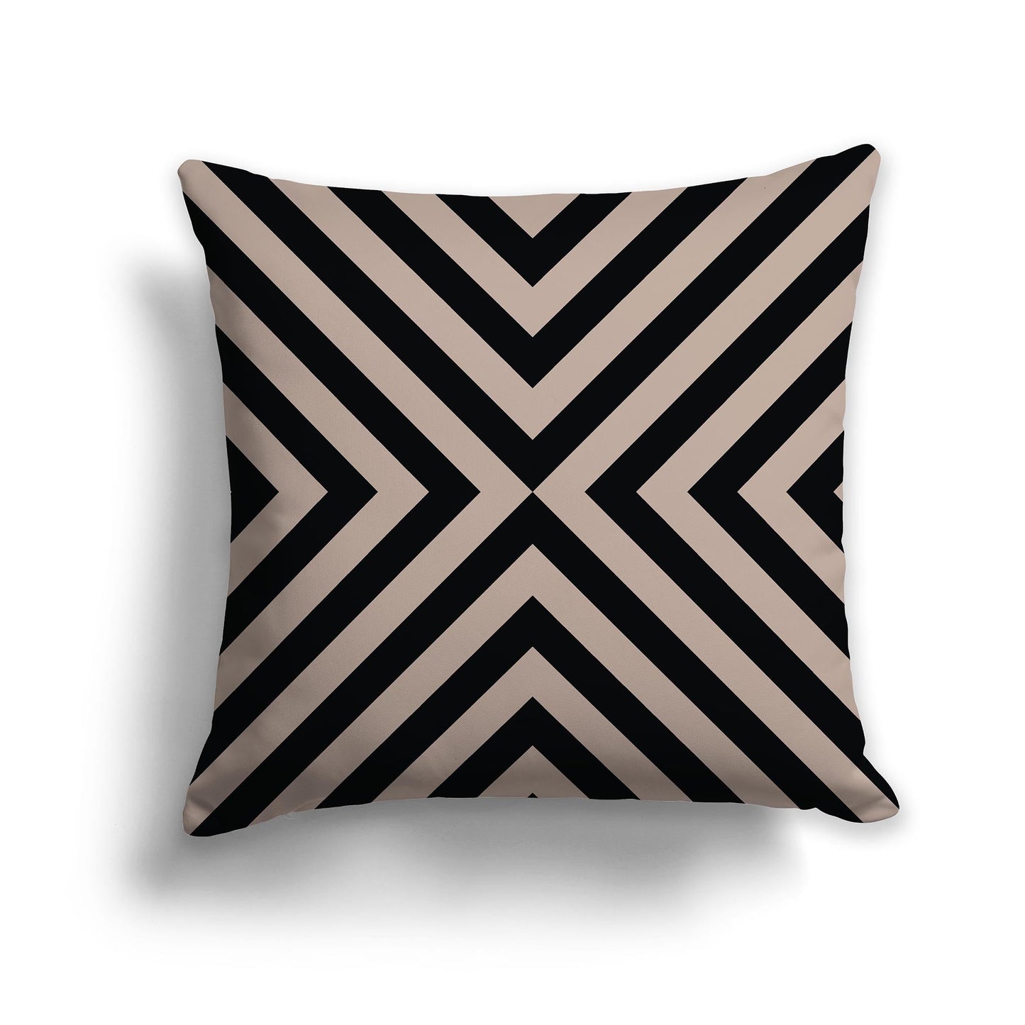 Throw Pillow with Radiating Diagonal Black and Dark Taupe Bars on Both Sides, CAPC-1138-042