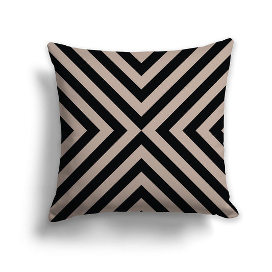 Throw Pillow with Radiating Diagonal Black and Dark Taupe Bars on Both Sides, CAPC-1138-042