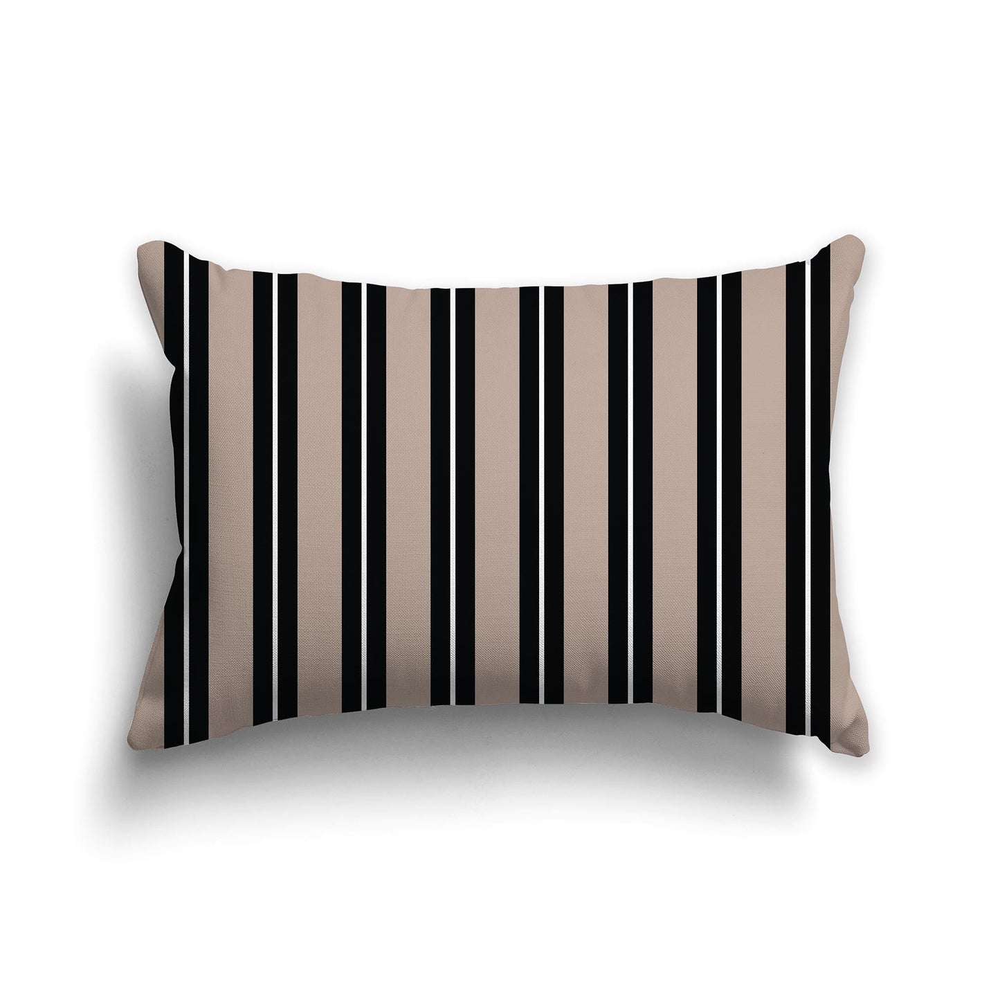Dark Taupe Throw Pillow with a Black, Dark Taupe and White/Beige-white Multistripe Pattern on Front, CAPC-1138-072