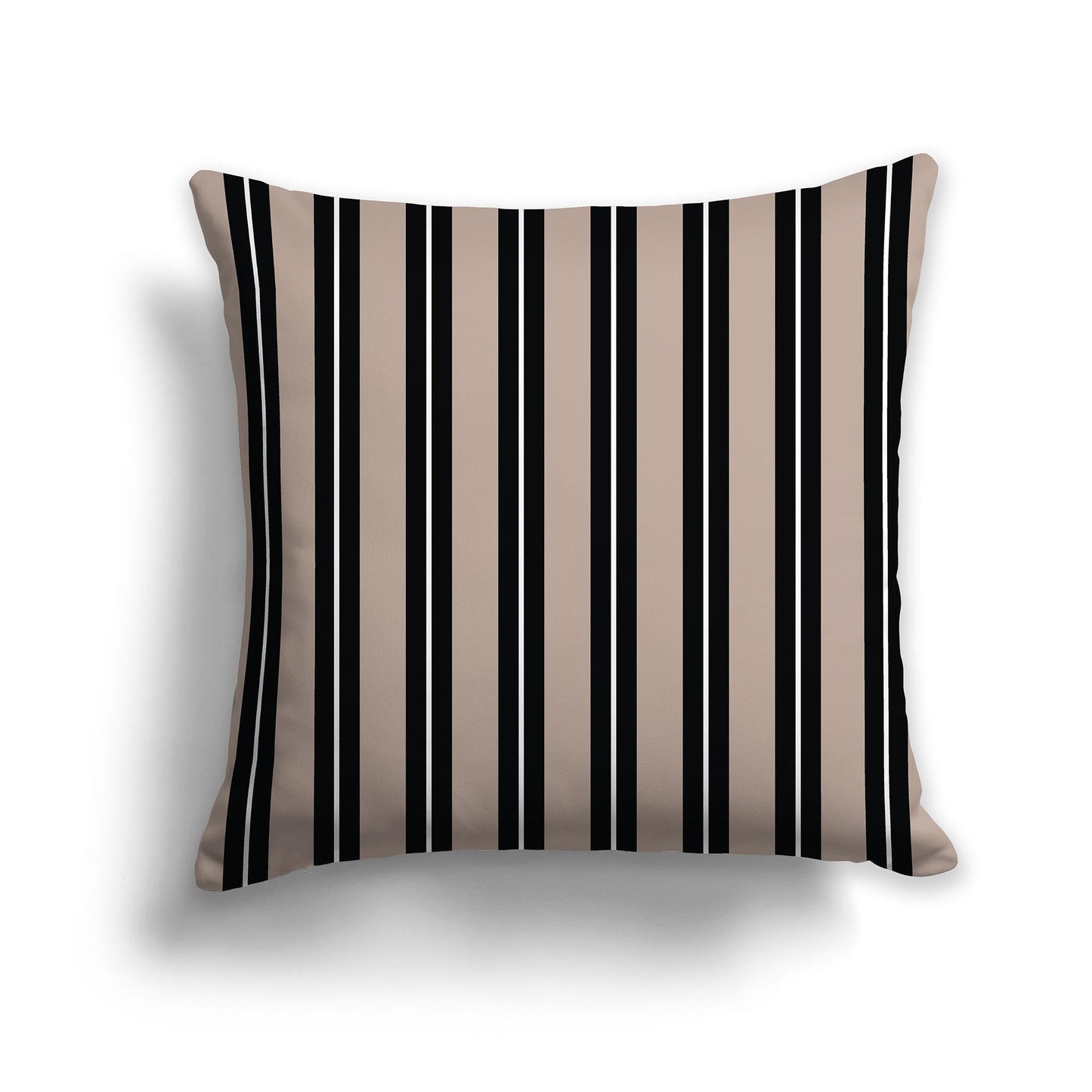 Dark Taupe Throw Pillow with a Black, Dark Taupe and White/Beige-white Multistripe Pattern on Front, CAPC-1138-072