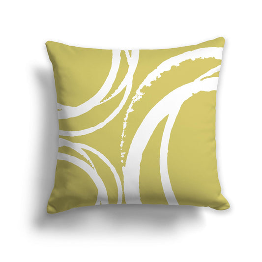 White/Beige-white Throw Pillow with Circular Lime Green Graphic on Both Sides, CAPC-1142-026