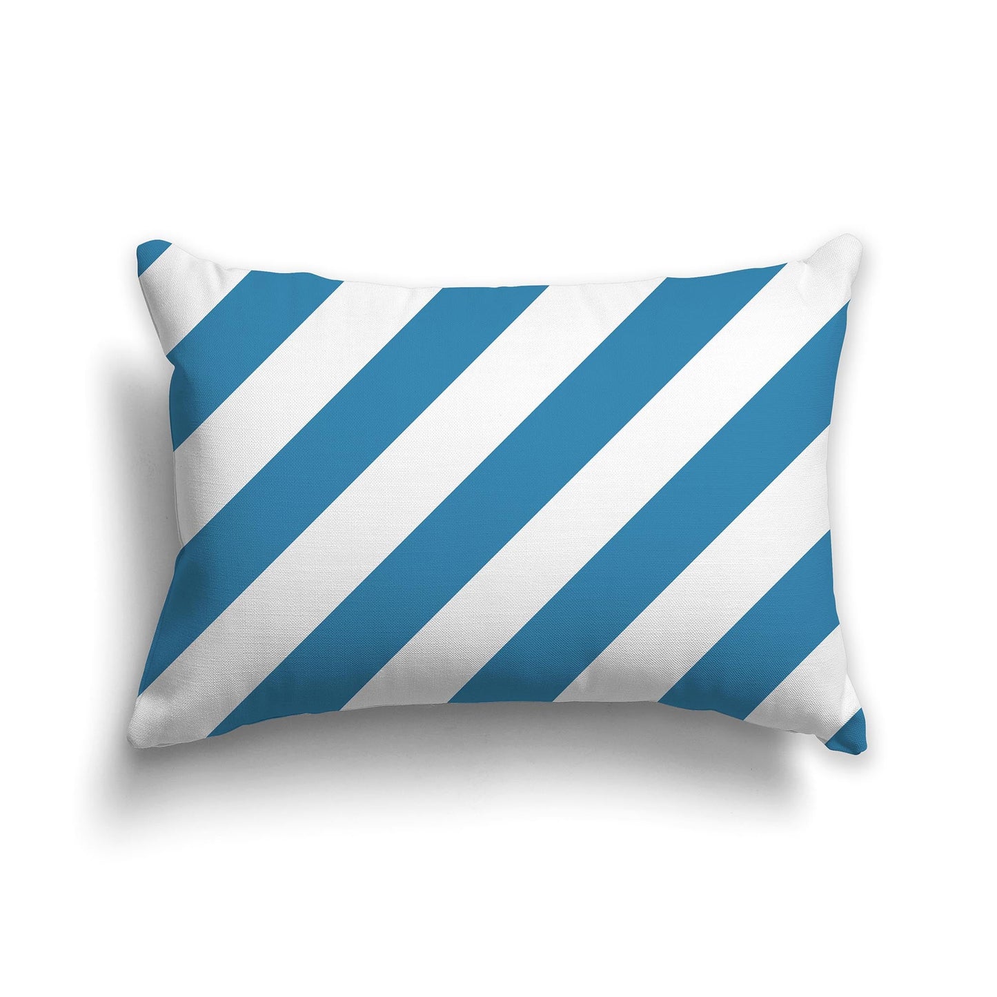 Throw Pillow with Diagonal Medium Blue-turquoise and White/Beige-white Bars on Both Sides, CAPC-1153-031