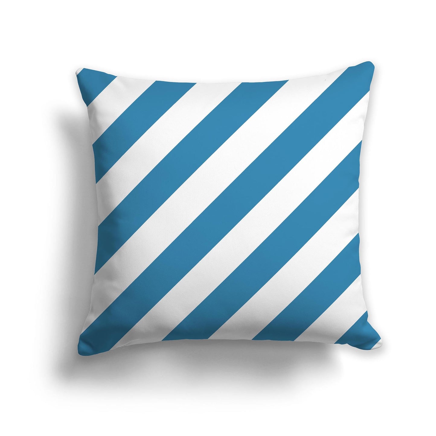Throw Pillow with Diagonal Medium Blue-turquoise and White/Beige-white Bars on Both Sides, CAPC-1153-031