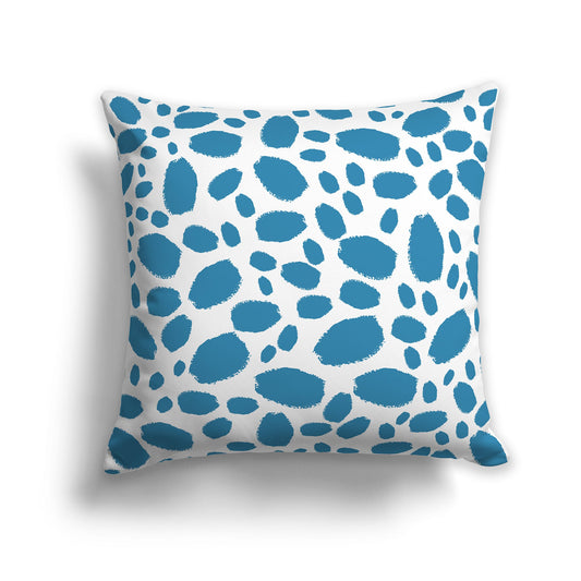 White/Beige-white Throw Pillow with Medium Blue-turquoise Paint Dabs on Both Sides, CAPC-1153-091