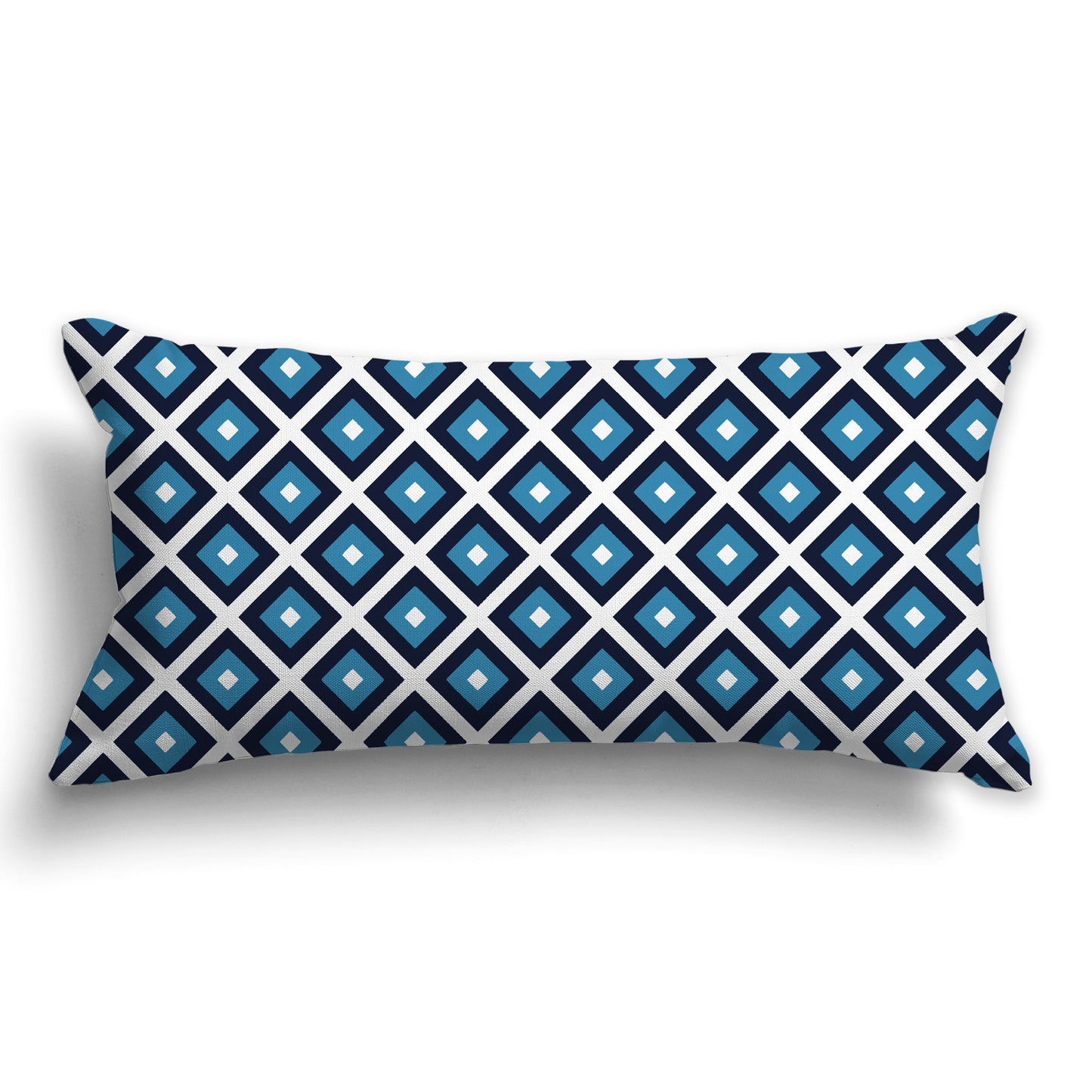 Throw Pillow with Radiating Two-tone Blue-turquoise and White/Beige-white Squares on Both Sides, CAPC-1153-121