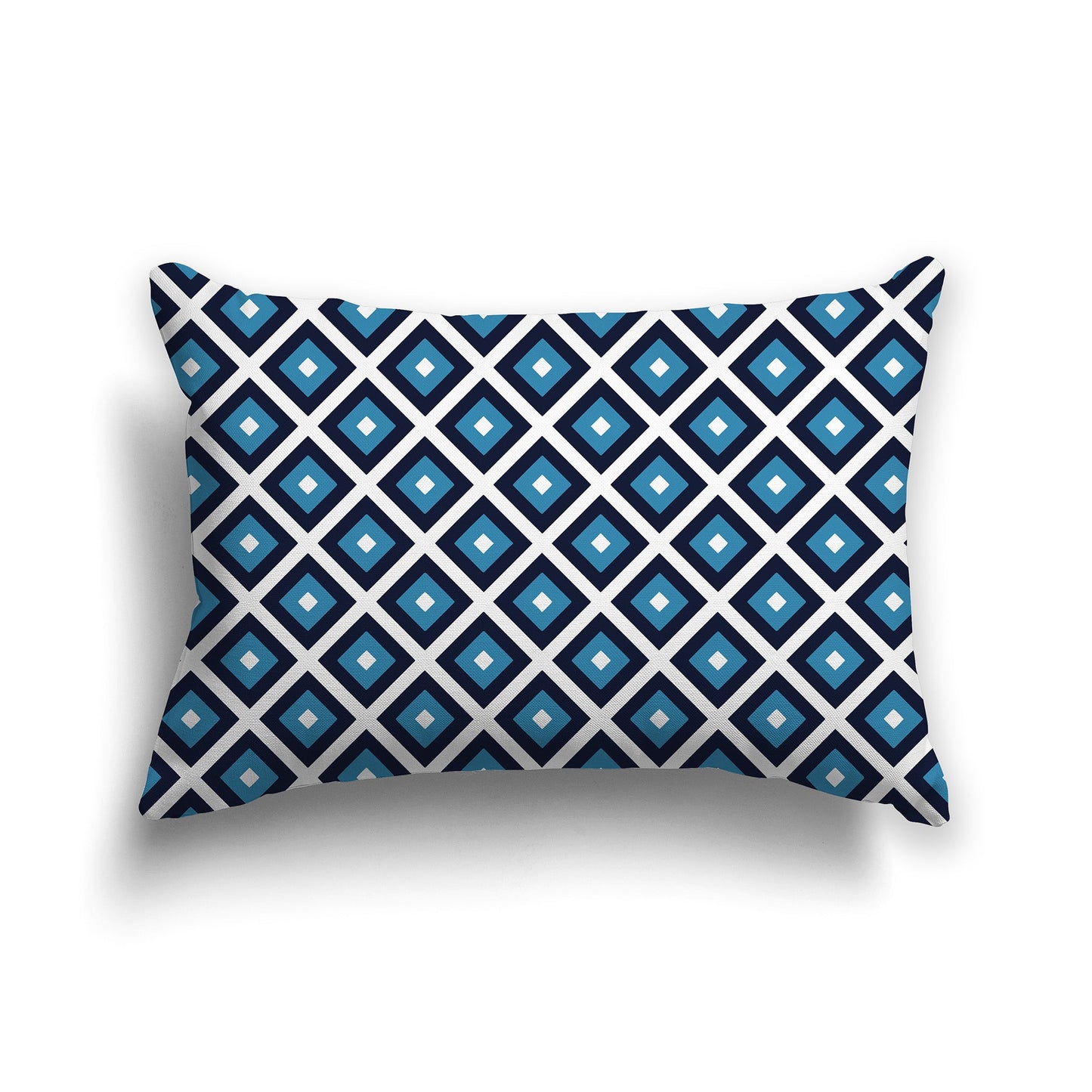 Throw Pillow with Radiating Two-tone Blue-turquoise and White/Beige-white Squares on Both Sides, CAPC-1153-121