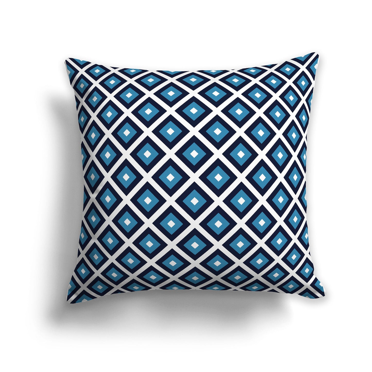 Throw Pillow with Radiating Two-tone Blue-turquoise and White/Beige-white Squares on Both Sides, CAPC-1153-121