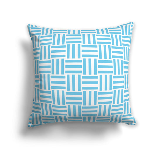 Throw Pillow with Light Blue-turquoise and White/Beige-white Basket Weave Pattern on Both Sides, CAPC-1153-141