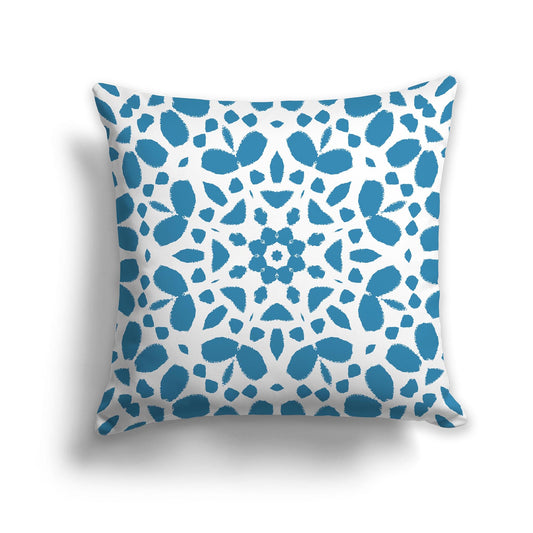 White/Beige-white Throw Pillow with Medium Blue-turquoise Circular Graphic on Both Sides, CAPC-1153-181