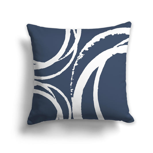 Blue Throw Pillow with Circular White/Beige-white Graphic on Both Sides, CAPC-1162-022