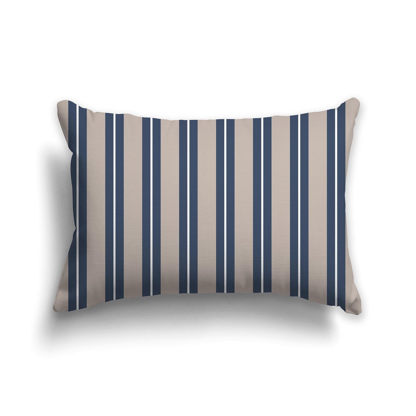 Taupe Throw Pillow with Blue and White/Beige-white Multistripe Pattern on Front, CAPC-1162-071