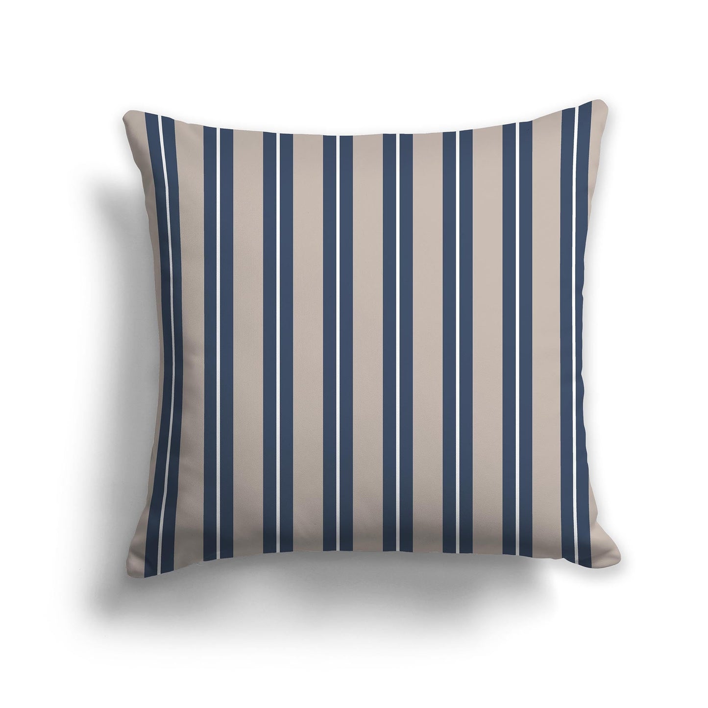 Taupe Throw Pillow with Blue and White/Beige-white Multistripe Pattern on Front, CAPC-1162-071