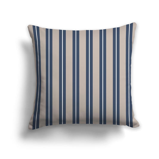Taupe Throw Pillow with Blue and White/Beige-white Multistripe Pattern on Front, CAPC-1162-071