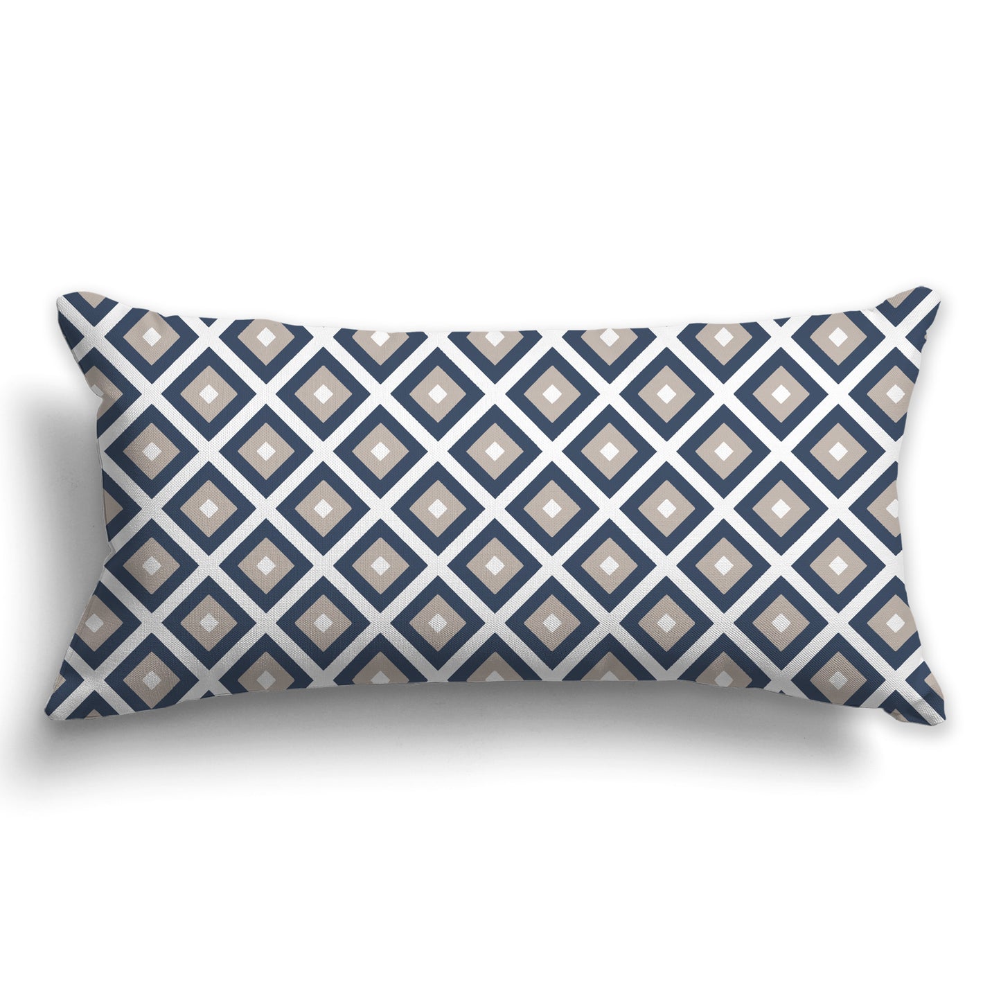 Throw Pillow with Radiating Blue, Taupe and White/Beige-white Squares on Both Sides, CAPC-1162-121