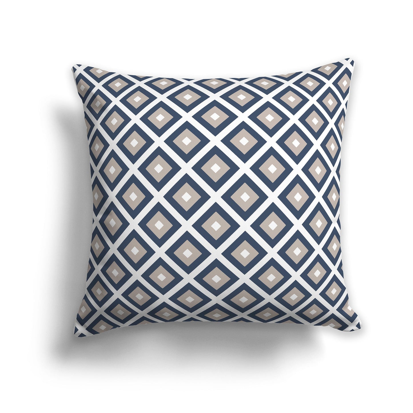 Throw Pillow with Radiating Blue, Taupe and White/Beige-white Squares on Both Sides, CAPC-1162-121