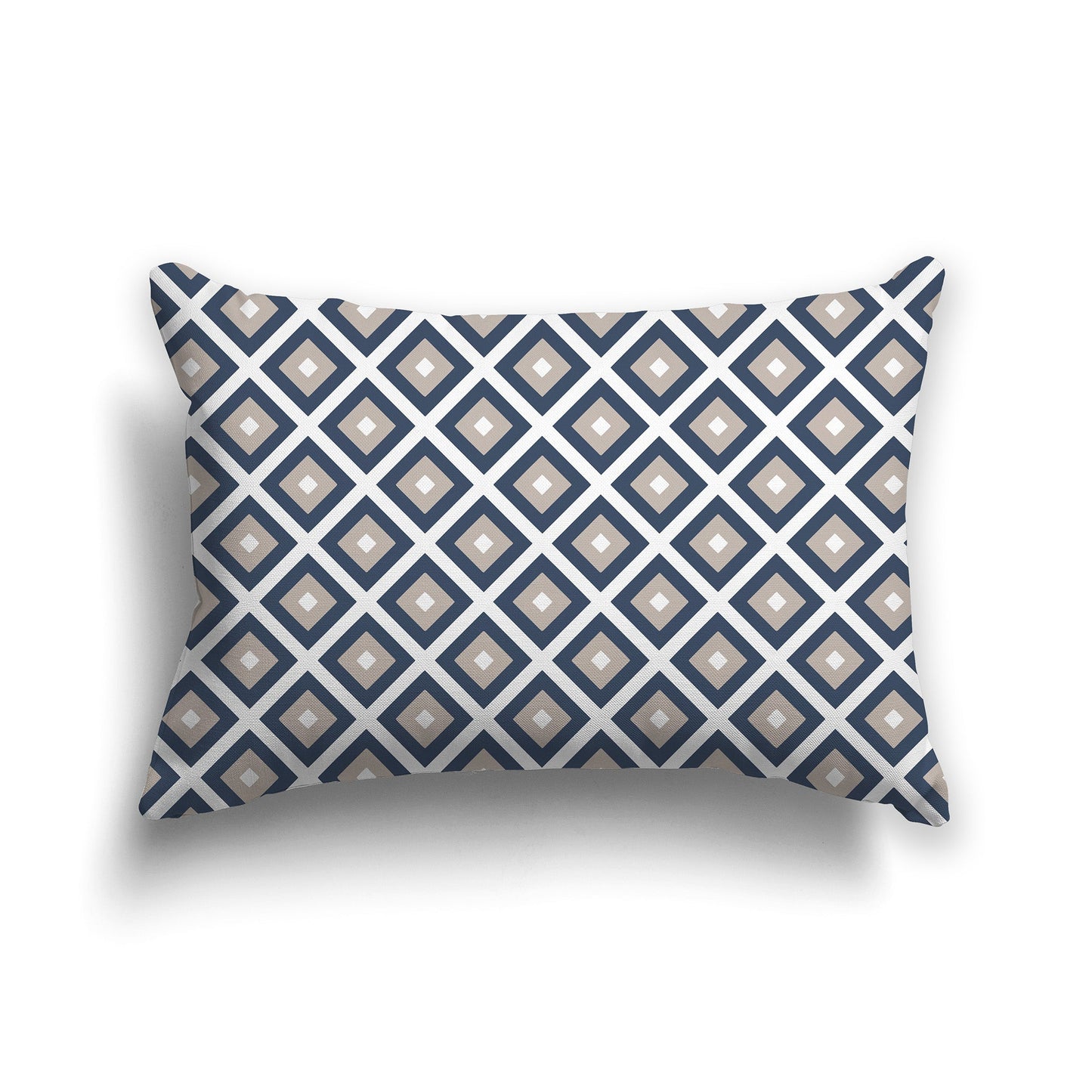 Throw Pillow with Radiating Blue, Taupe and White/Beige-white Squares on Both Sides, CAPC-1162-121