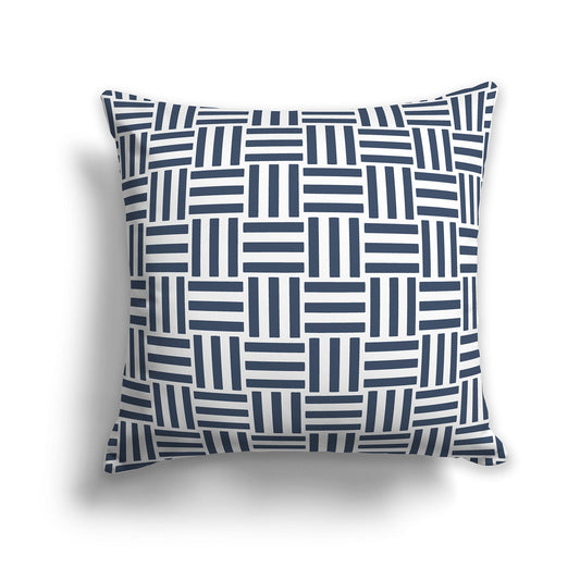 Throw Pillow with Blue and White/Beige-white Basket Weave Pattern on Both Sides, CAPC-1162-141