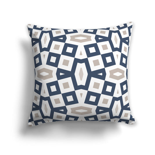 Throw Pillow with Blue, Taupe and White/Beige-white Geometric Pattern on Both Sides, CAPC-1162-172