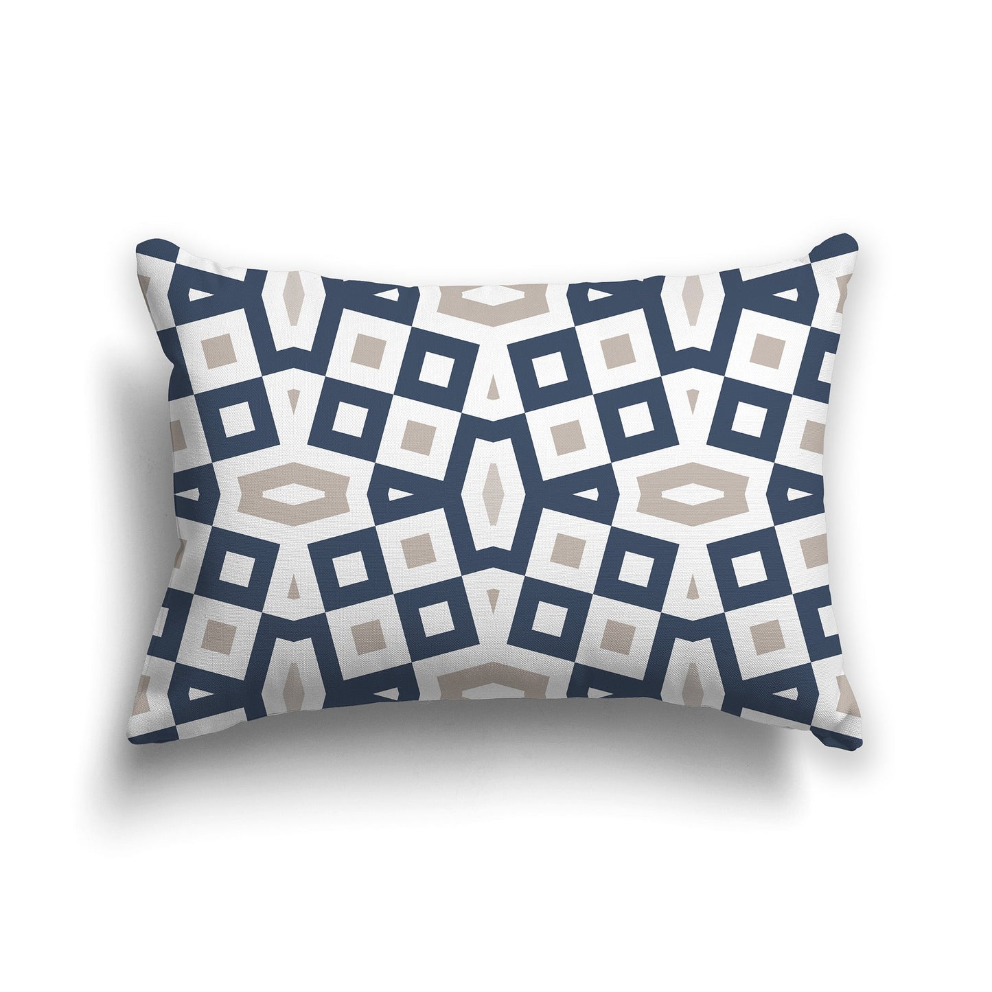 Throw Pillow with Blue, Taupe and White/Beige-white Geometric Pattern on Both Sides, CAPC-1162-172