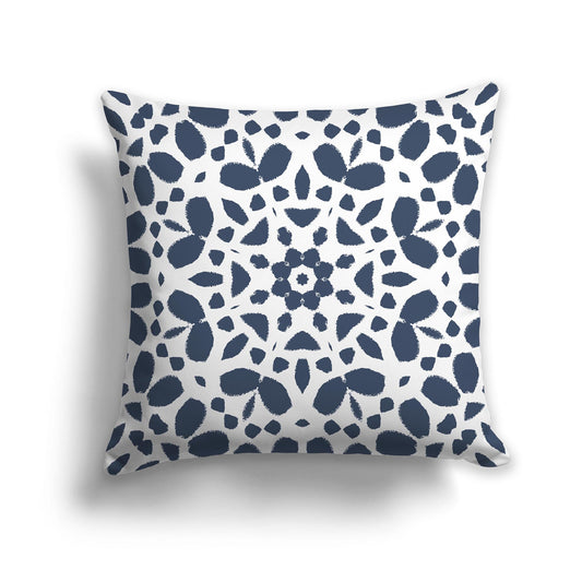 White/Beige-white Throw Pillow with Blue Circular Graphic on Both Sides, CAPC-1162-182