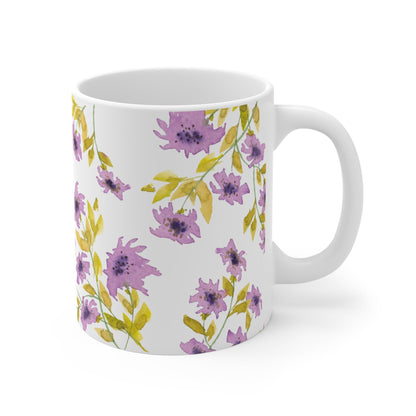 Mauve Floral Ceramic Mug & Polyester Placemat 8-Pc Bundle (Service for 4) | CABF-CM-1364