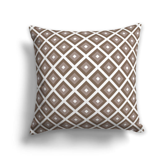Throw Pillow with Radiating Two-tone Brown and White/Beige-white Squares on Both Sides, CAPC-1171-121