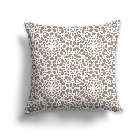 White/Beige-white Throw Pillow with Circular Medium Brown Repeat Graphic on Both Sides, CAPC-1171-191
