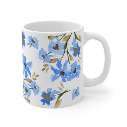Blue Floral Ceramic Mug & Polyester Placemat 8-Pc Bundle (Service for 4) | CABF-CM-1404