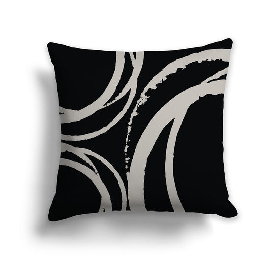 Black Throw Pillow with Circular Taupe Graphic on Both Sides, CAPC-1192-021
