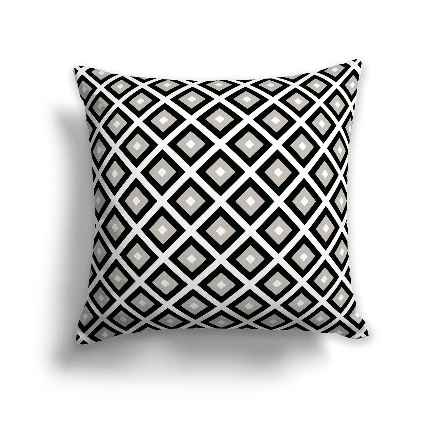 Throw Pillow with Radiating Black, Taupe and White/Beige-white Squares on Both Sides, CAPC-1192-121
