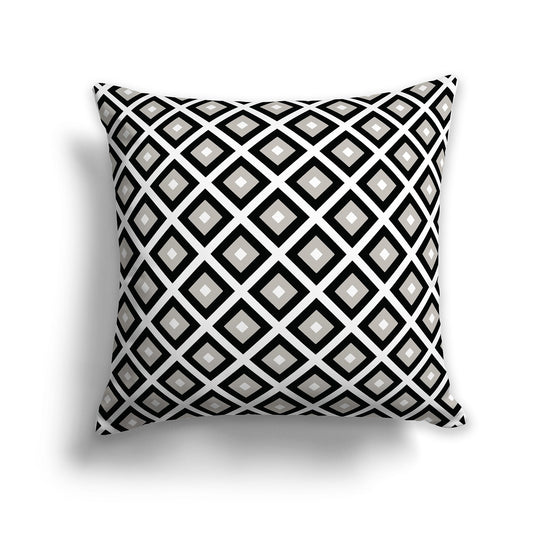 Throw Pillow with Radiating Black, Taupe and White/Beige-white Squares on Both Sides, CAPC-1192-121