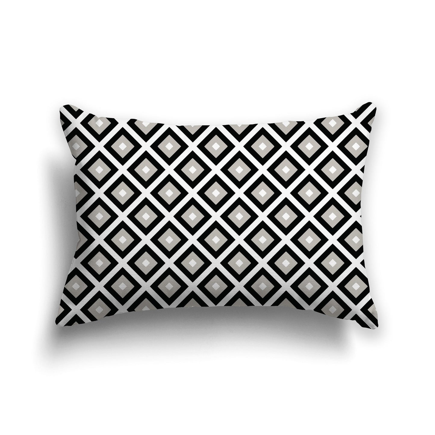 Throw Pillow with Radiating Black, Taupe and White/Beige-white Squares on Both Sides, CAPC-1192-121