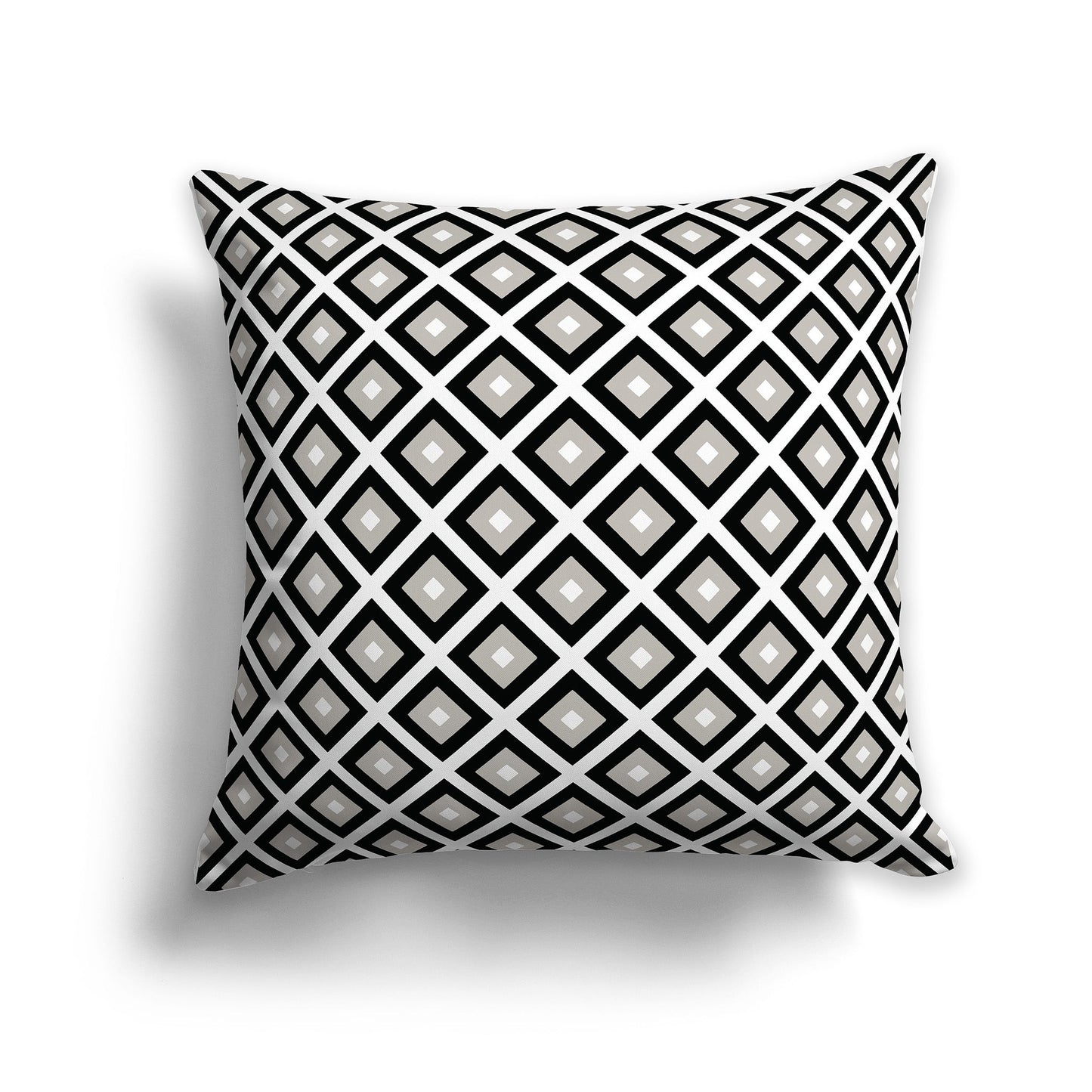Throw Pillow with Radiating Black, Taupe and White/Beige-white Squares on Both Sides, CAPC-1192-121