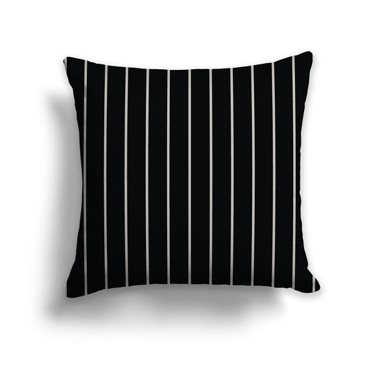Black Throw Pillow with Fine Vertical Taupe Stripes on Front, CAPC-1192-151