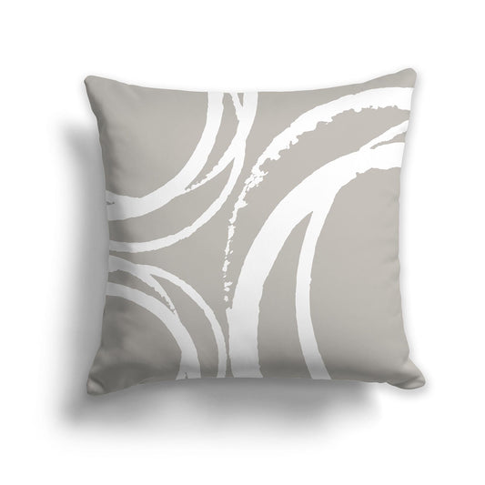 Taupe Throw Pillow with Circular White/Beige-white Graphic on Both Sides, CAPC-1193-022